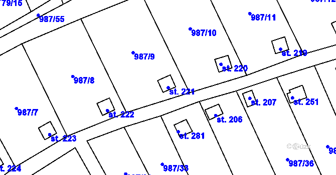 Parcela st. 221 v KÚ Veltěže, Katastrální mapa