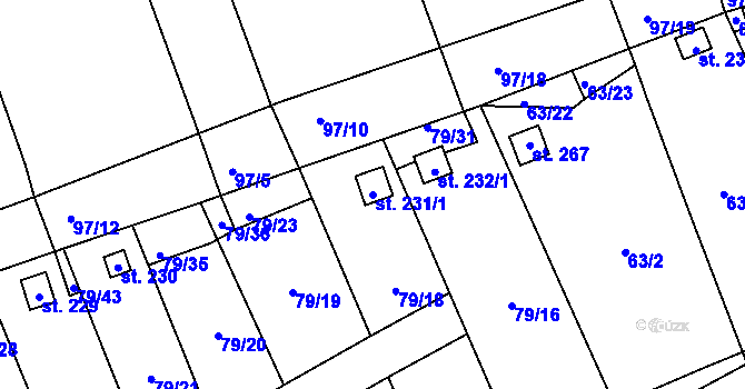 Parcela st. 231/1 v KÚ Veltěže, Katastrální mapa