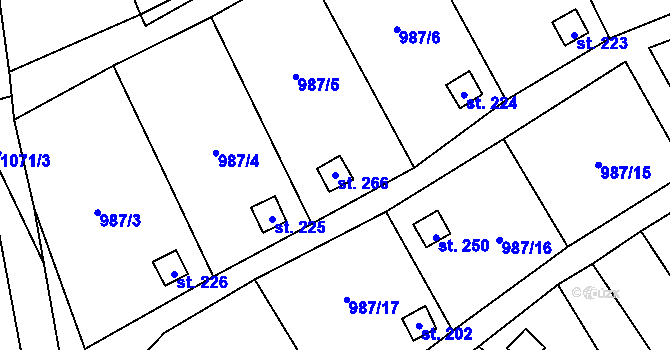 Parcela st. 266 v KÚ Veltěže, Katastrální mapa