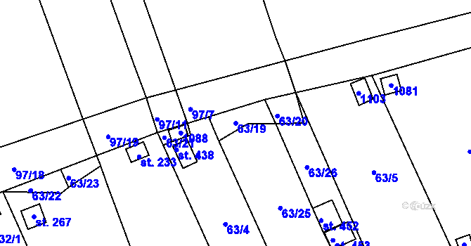 Parcela st. 63/19 v KÚ Veltěže, Katastrální mapa