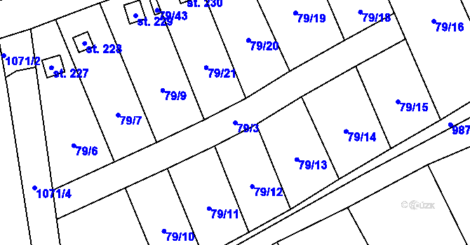 Parcela st. 79/3 v KÚ Veltěže, Katastrální mapa