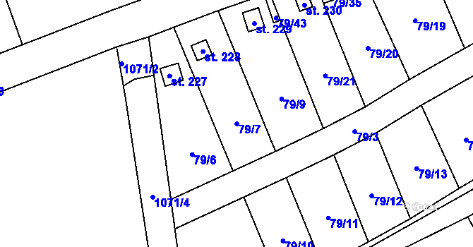 Parcela st. 79/7 v KÚ Veltěže, Katastrální mapa