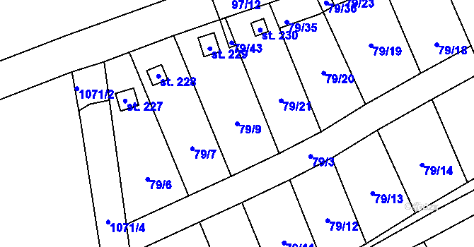 Parcela st. 79/9 v KÚ Veltěže, Katastrální mapa
