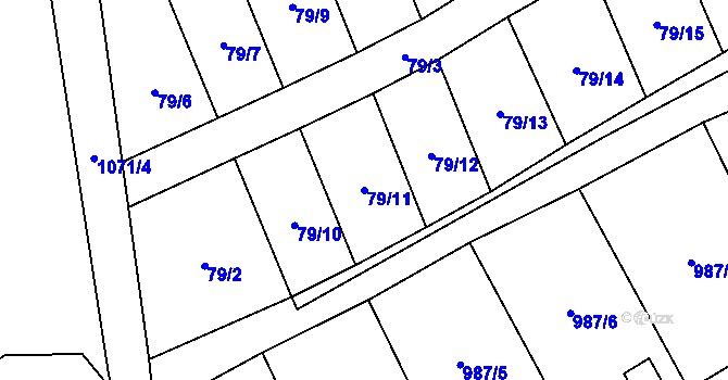 Parcela st. 79/11 v KÚ Veltěže, Katastrální mapa
