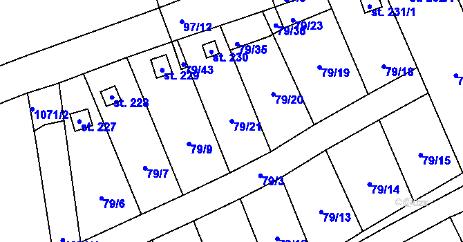 Parcela st. 79/21 v KÚ Veltěže, Katastrální mapa