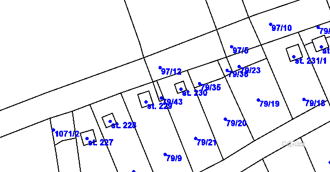 Parcela st. 79/34 v KÚ Veltěže, Katastrální mapa