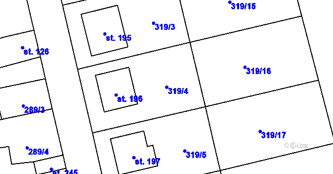 Parcela st. 319/4 v KÚ Veltěže, Katastrální mapa
