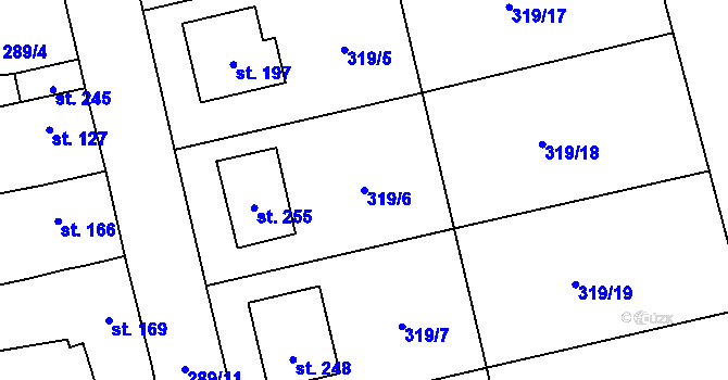 Parcela st. 319/6 v KÚ Veltěže, Katastrální mapa