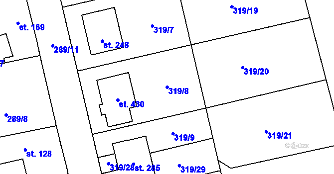 Parcela st. 319/8 v KÚ Veltěže, Katastrální mapa