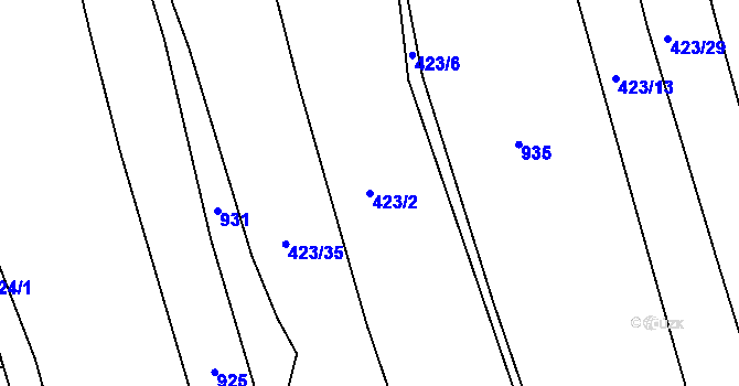 Parcela st. 423/2 v KÚ Veltěže, Katastrální mapa