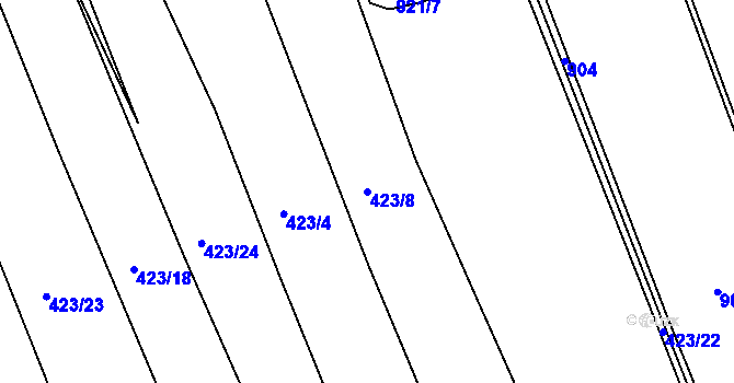 Parcela st. 423/8 v KÚ Veltěže, Katastrální mapa