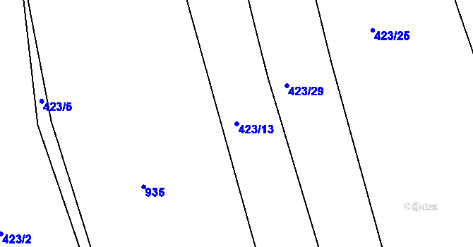 Parcela st. 423/13 v KÚ Veltěže, Katastrální mapa