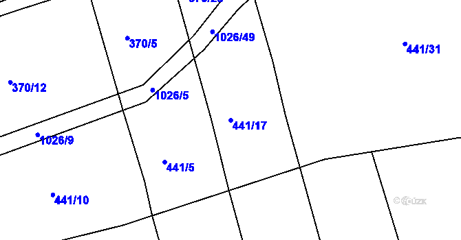Parcela st. 441/17 v KÚ Veltěže, Katastrální mapa