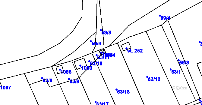 Parcela st. 1083 v KÚ Veltěže, Katastrální mapa