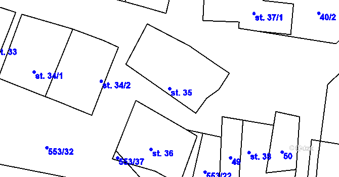Parcela st. 35 v KÚ Veltruby, Katastrální mapa