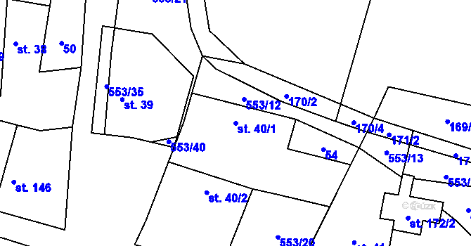 Parcela st. 40/1 v KÚ Veltruby, Katastrální mapa