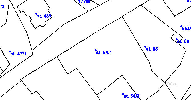 Parcela st. 54/1 v KÚ Veltruby, Katastrální mapa