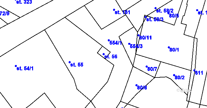 Parcela st. 56 v KÚ Veltruby, Katastrální mapa