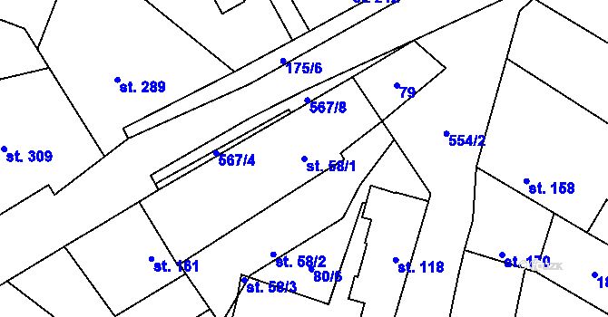 Parcela st. 58/1 v KÚ Veltruby, Katastrální mapa