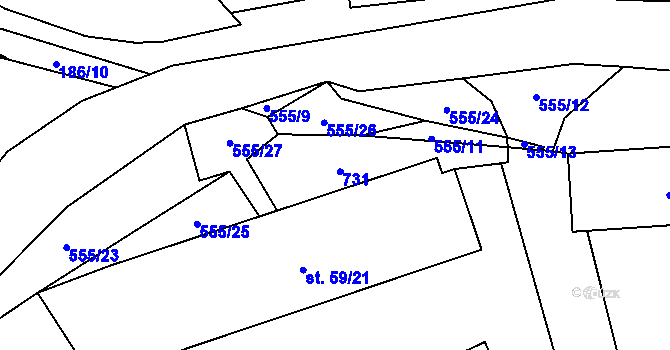 Parcela st. 59/9 v KÚ Veltruby, Katastrální mapa
