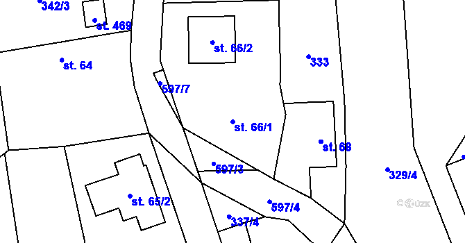 Parcela st. 66/1 v KÚ Veltruby, Katastrální mapa