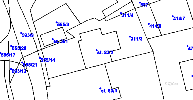Parcela st. 83/2 v KÚ Veltruby, Katastrální mapa