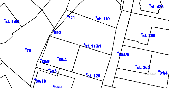 Parcela st. 113/1 v KÚ Veltruby, Katastrální mapa