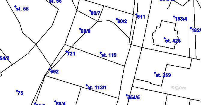 Parcela st. 119 v KÚ Veltruby, Katastrální mapa