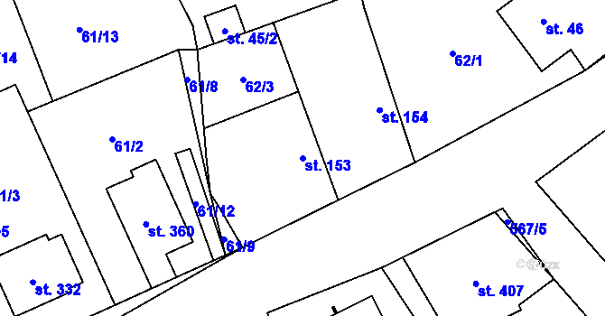 Parcela st. 153 v KÚ Veltruby, Katastrální mapa