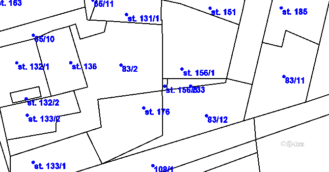 Parcela st. 156/3 v KÚ Veltruby, Katastrální mapa