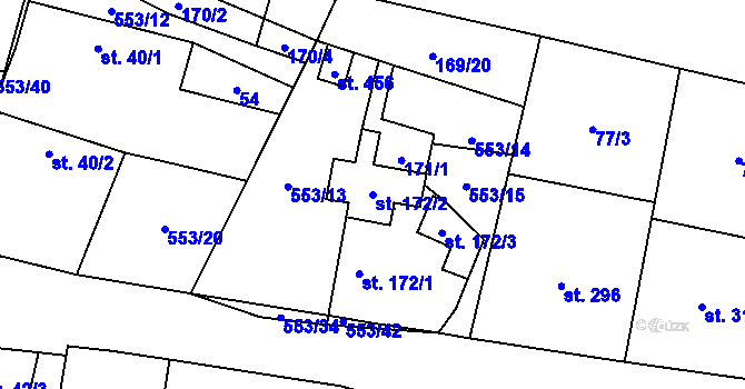 Parcela st. 172/2 v KÚ Veltruby, Katastrální mapa