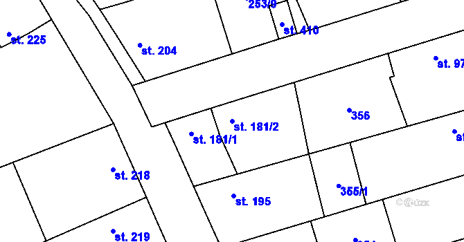 Parcela st. 181/2 v KÚ Veltruby, Katastrální mapa