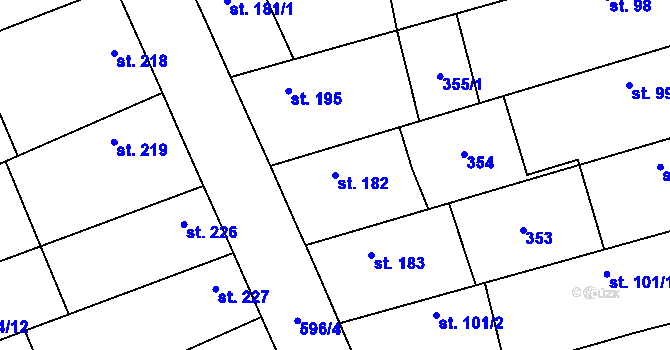 Parcela st. 182 v KÚ Veltruby, Katastrální mapa