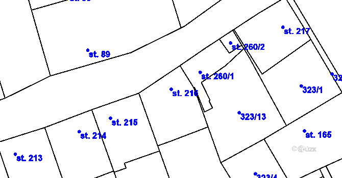 Parcela st. 216 v KÚ Veltruby, Katastrální mapa