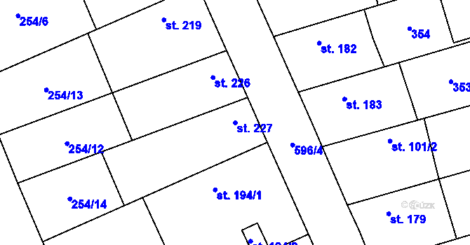 Parcela st. 227 v KÚ Veltruby, Katastrální mapa
