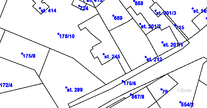 Parcela st. 245 v KÚ Veltruby, Katastrální mapa