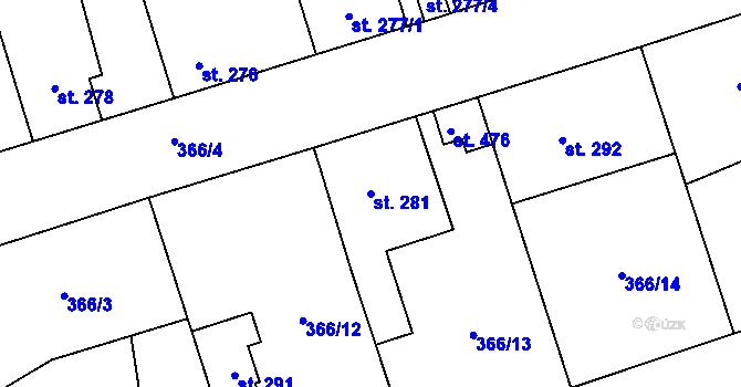 Parcela st. 281 v KÚ Veltruby, Katastrální mapa