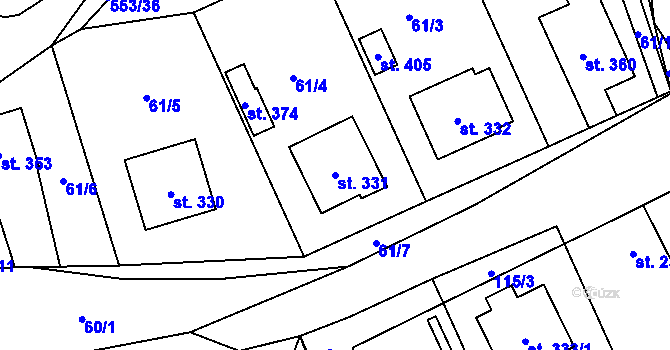 Parcela st. 331 v KÚ Veltruby, Katastrální mapa