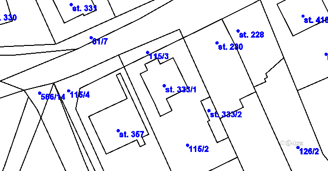 Parcela st. 333/1 v KÚ Veltruby, Katastrální mapa