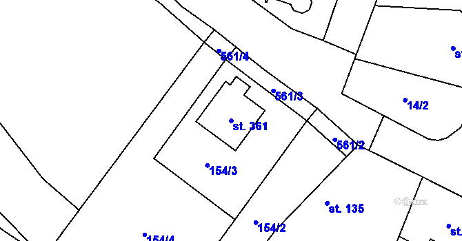 Parcela st. 361 v KÚ Veltruby, Katastrální mapa