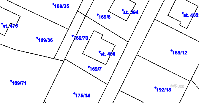 Parcela st. 406 v KÚ Veltruby, Katastrální mapa