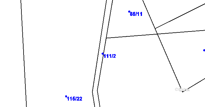 Parcela st. 111/2 v KÚ Veltruby, Katastrální mapa