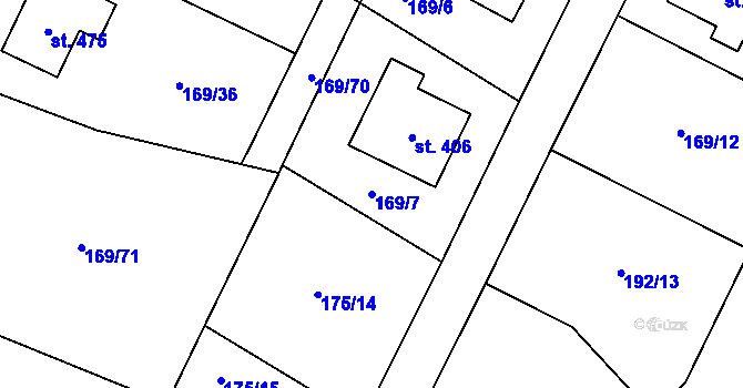 Parcela st. 169/7 v KÚ Veltruby, Katastrální mapa