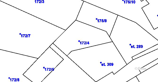 Parcela st. 172/4 v KÚ Veltruby, Katastrální mapa