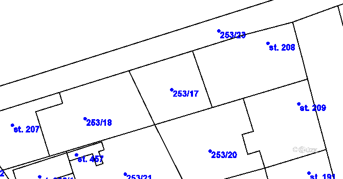 Parcela st. 253/17 v KÚ Veltruby, Katastrální mapa