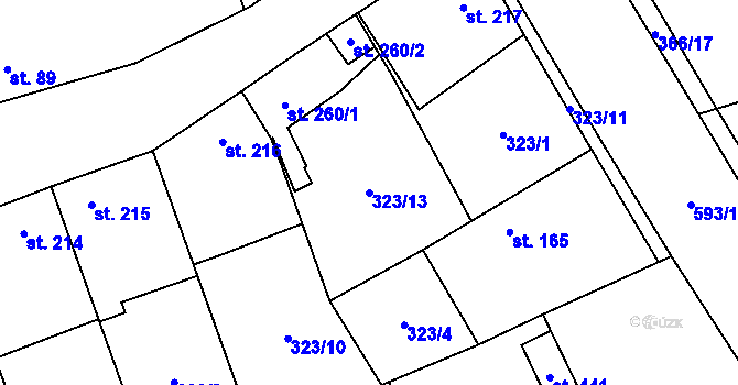 Parcela st. 323/13 v KÚ Veltruby, Katastrální mapa