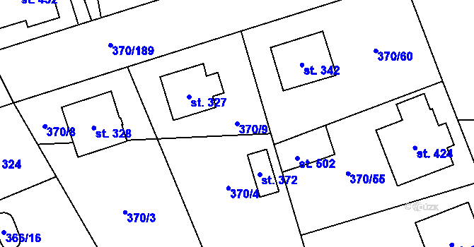 Parcela st. 370/9 v KÚ Veltruby, Katastrální mapa