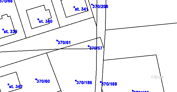Parcela st. 370/57 v KÚ Veltruby, Katastrální mapa