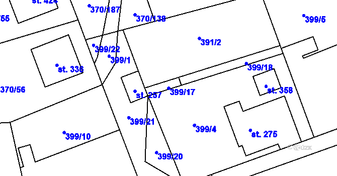Parcela st. 399/17 v KÚ Veltruby, Katastrální mapa