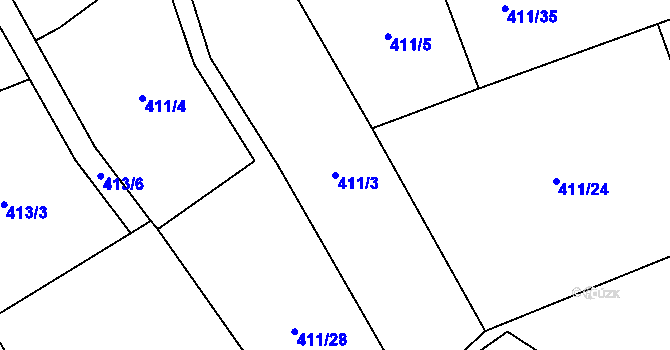 Parcela st. 411/3 v KÚ Veltruby, Katastrální mapa